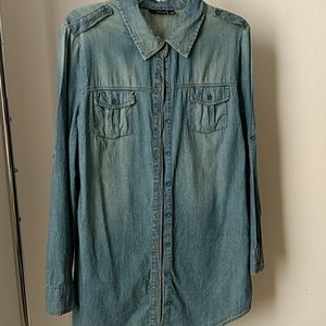 Distressed-Look Jeans Chambray Shirt